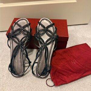 Tamara Mellon Black Beaded Strappy Sandals